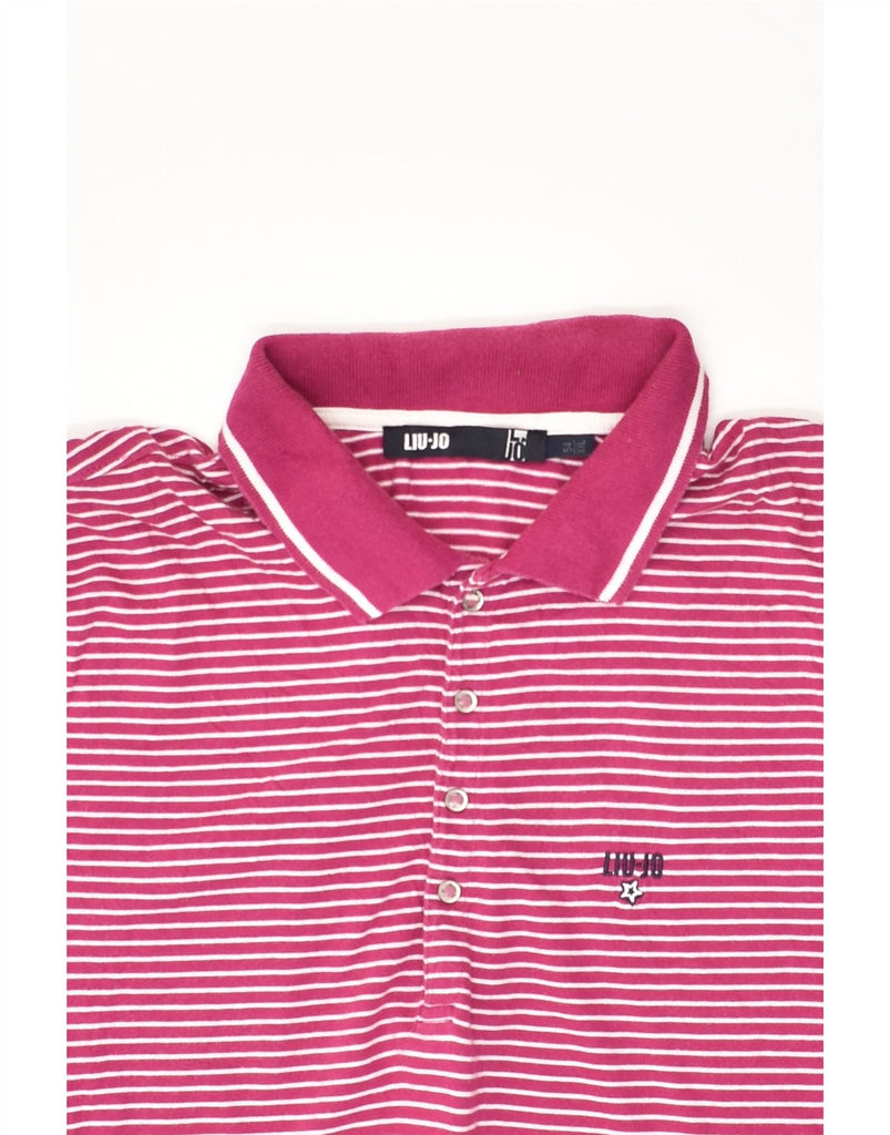 LIU JO Womens Polo Shirt IT 54 2XL Pink Striped Cotton | Vintage Liu Jo | Thrift | Second-Hand Liu Jo | Used Clothing | Messina Hembry 