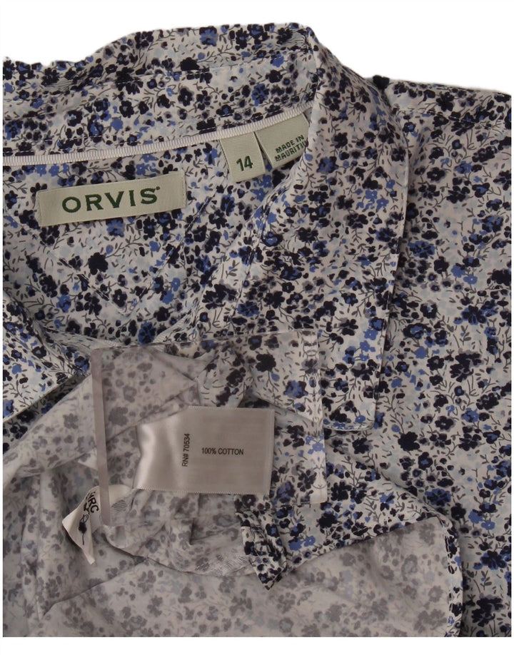 Orvis Womens Shirt UK 14 Large  Blue Floral Cotton
