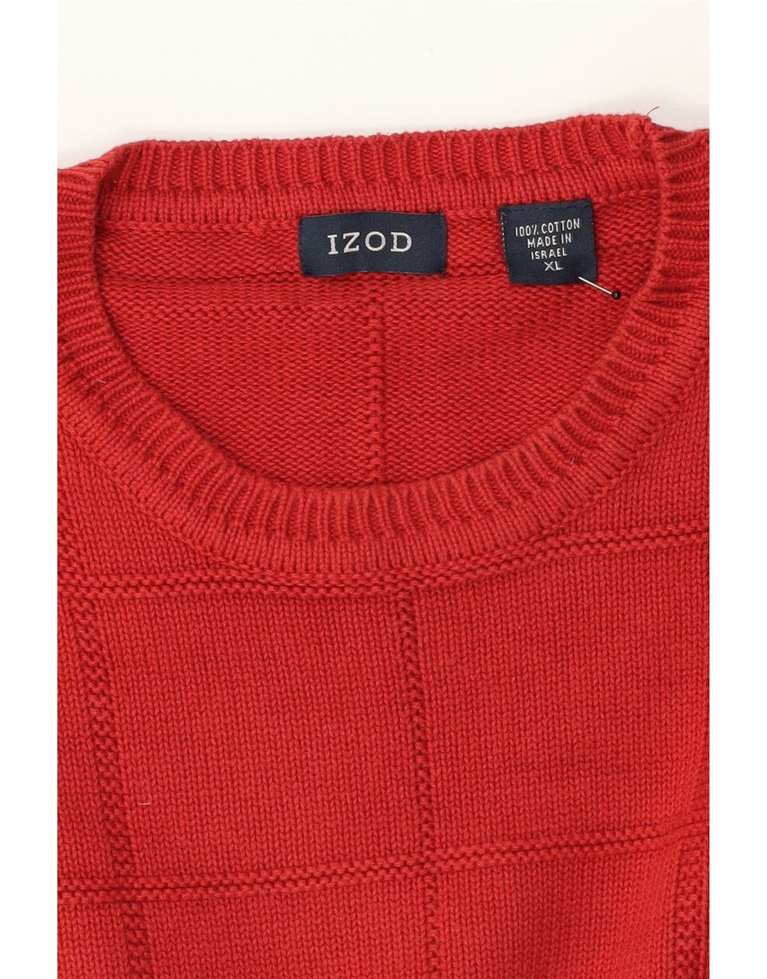 IZOD Mens Crew Neck Jumper Sweater XL Red Check Cotton Vintage Izod and Second-Hand Izod from Messina Hembry 