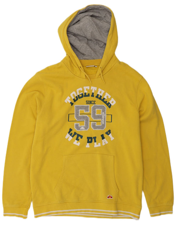 Ellesse Womens Graphic Hoodie Jumper UK 20 2XL Yellow Cotton