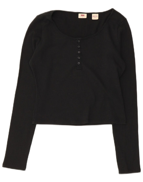 Levi's Womens Crop Top Long Sleeve UK 10 Small Black Cotton
