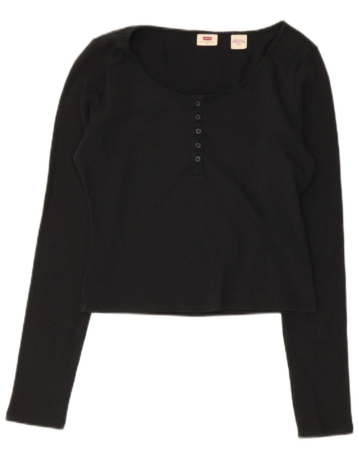 Levi's Womens Crop Top Long Sleeve UK 10 Small Black Cotton