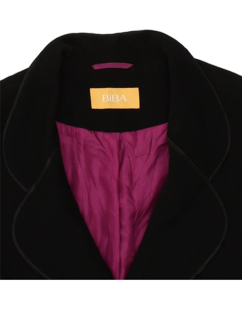 BIBA Womens 2 Button Blazer Jacket UK 14 Large Black Polyester Vintage Biba and Second-Hand Biba from Messina Hembry 