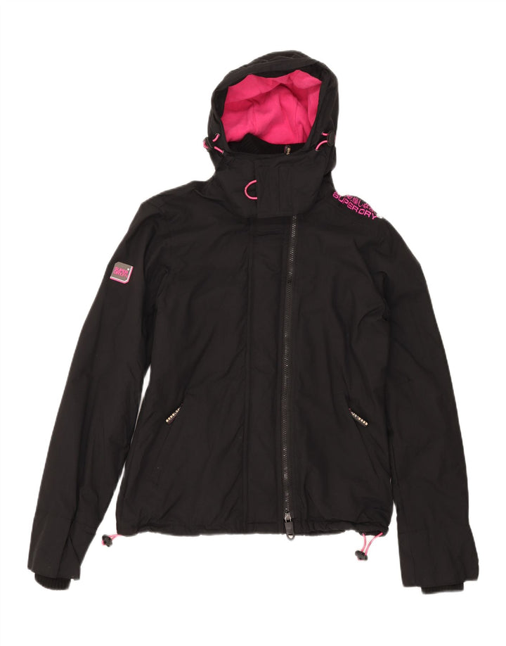 Superdry Womens Windcheater Hooded Windbreaker Jacket UK 14 Medium Black