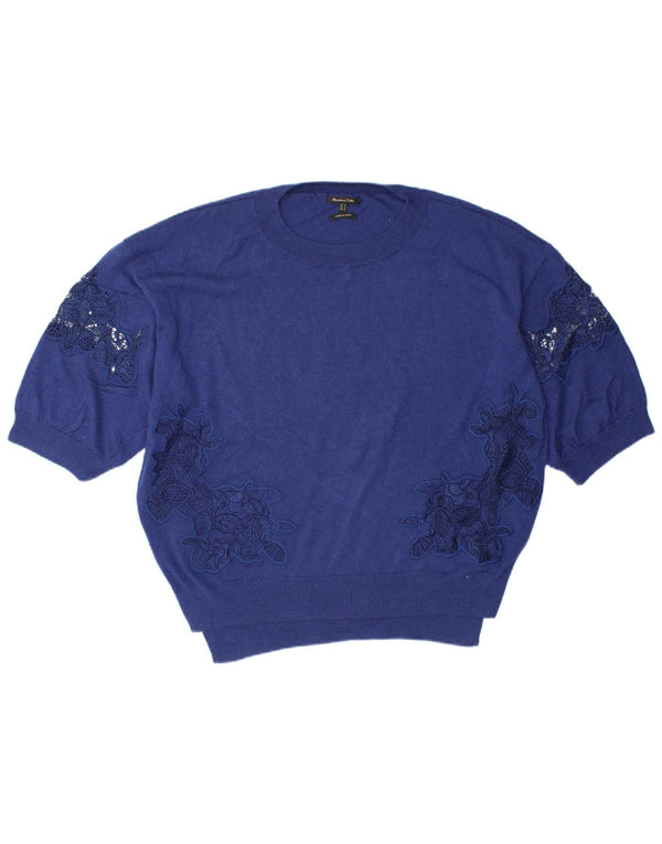 MASSIMO DUTTI Womens Oversized Crew Neck Jumper Sweater UK 14 Medium Blue