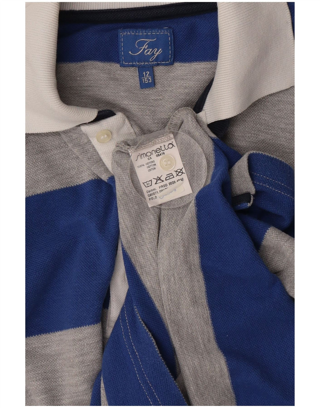 Fay Boys Polo Shirt 11-12 Years Blue Striped Cotton