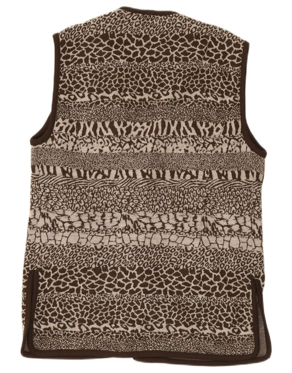 Pierre Cardin Womens Gilet IT 44 Medium Brown Animal Print Wool