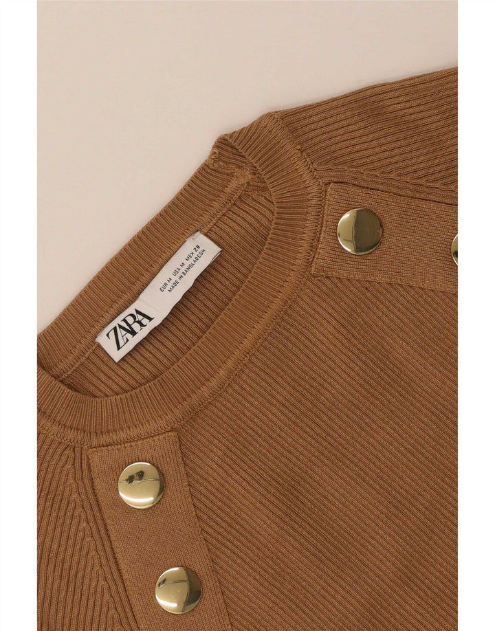 Zara Womens Crop Top Long Sleeve UK 12 Medium Brown