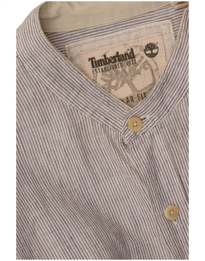TIMBERLAND Mens Regular Fit Shirt Large Blue Pinstripe Linen