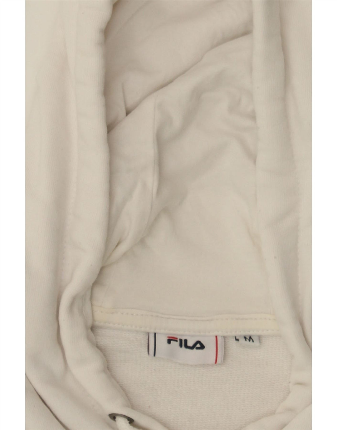 FILA Womens Graphic Hoodie Jumper UK 14 Medium White Cotton Vintage Fila and Second-Hand Fila from Messina Hembry 