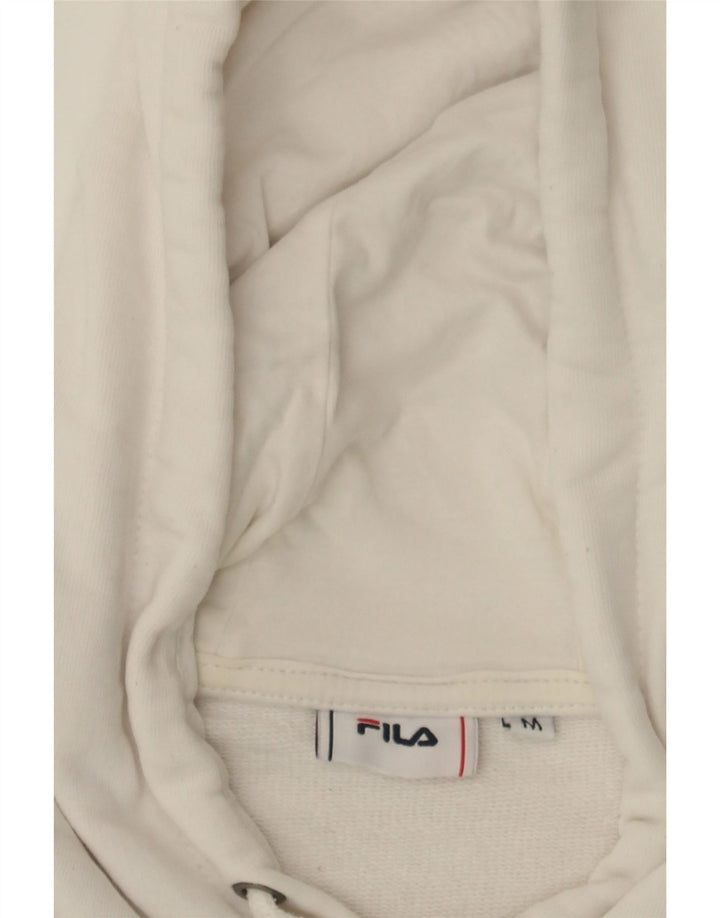 FILA Womens Graphic Hoodie Jumper UK 14 Medium White Cotton Vintage Fila and Second-Hand Fila from Messina Hembry 