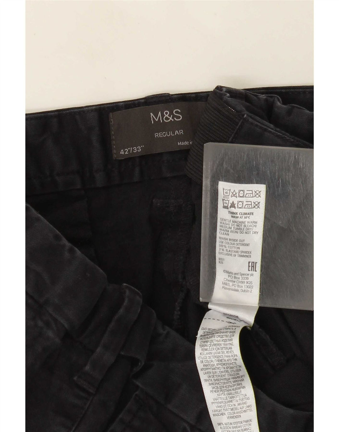 Marks & Spencer Mens Straight Regular Chino Trousers W42 L33 Navy Blue