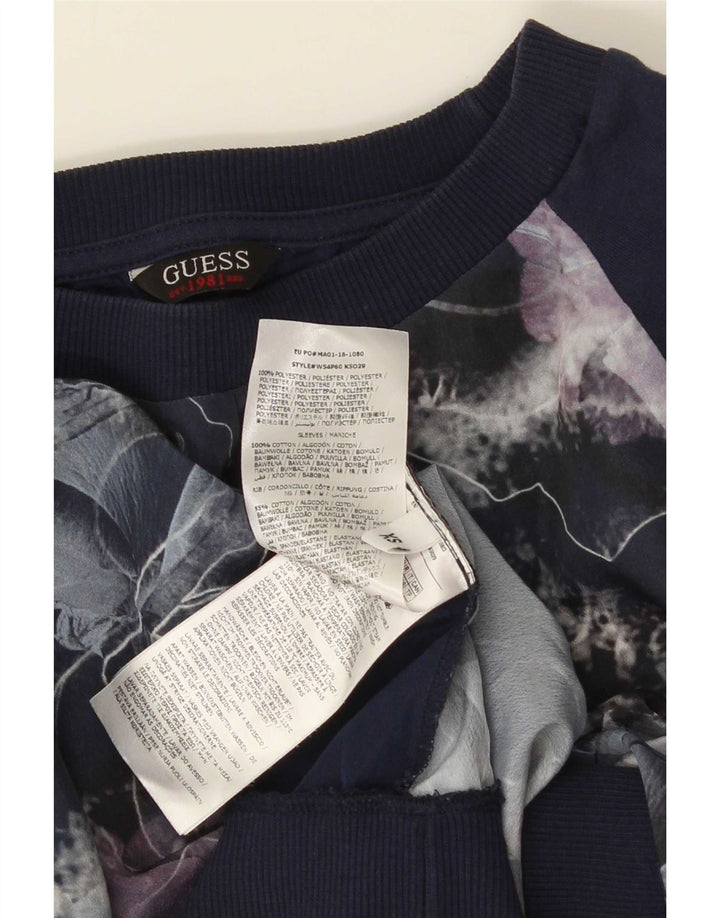 Guess Womens Oversized Sweatshirt Jumper UK 6 XS Navy Blue Floral Polyester