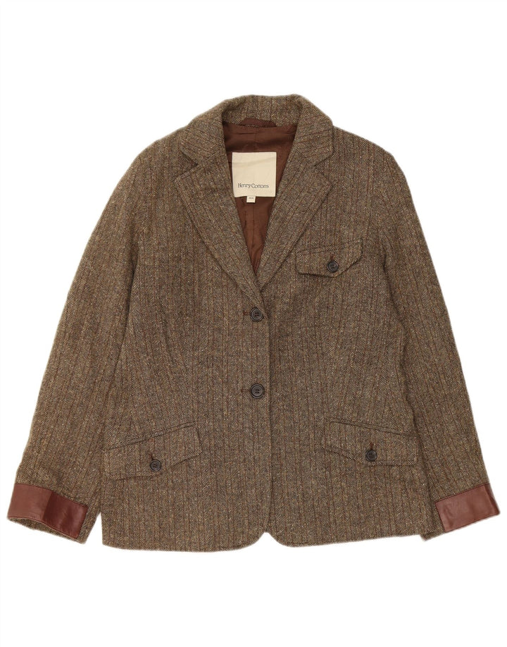 Henry s Womens 2 Button Blazer Jacket IT 46 Large Brown Herringbone