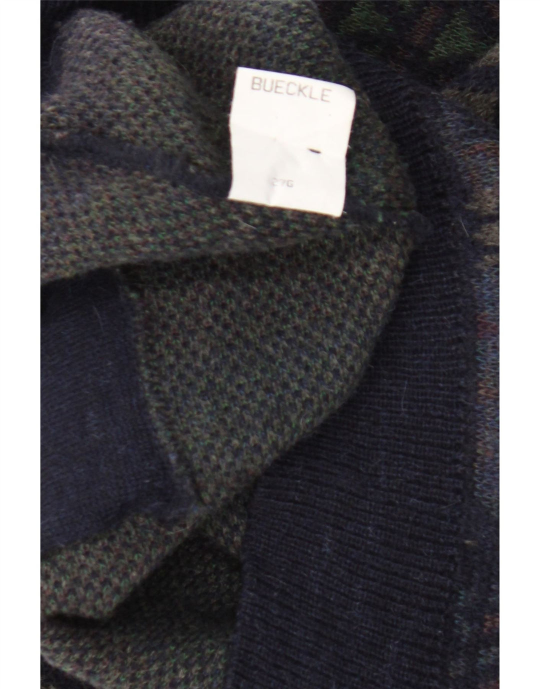 Bueckle Mens Cardigan Sweater IT 58 XL Navy Blue Geometric Wool