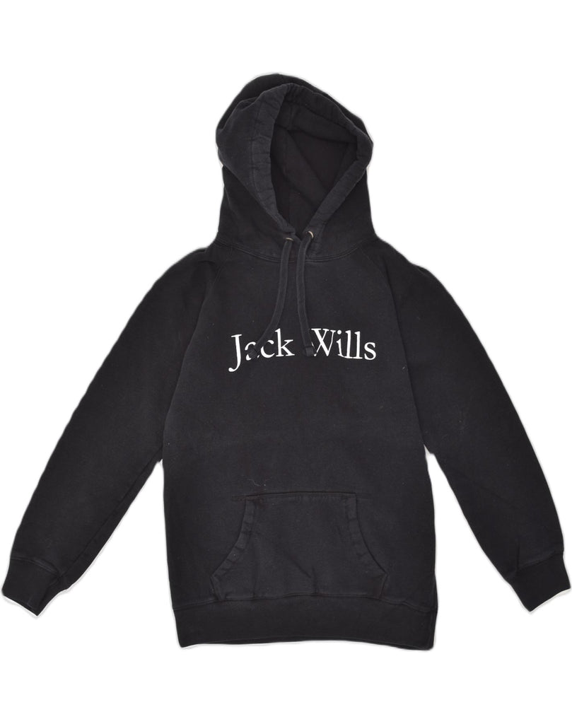 JACK WILLS Womens Loose Fit Graphic Hoodie Jumper UK 10 Small Navy Blue | Vintage Jack Wills | Thrift | Second-Hand Jack Wills | Used Clothing | Messina Hembry 