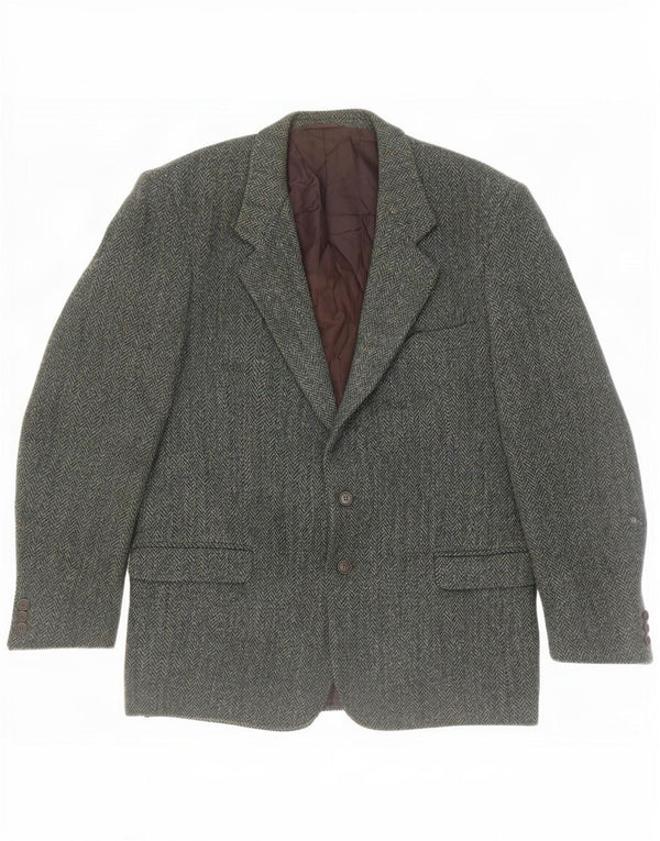 Harris Tweed Mens 2 Button Blazer Jacket IT 54 2XL Green Herringbone