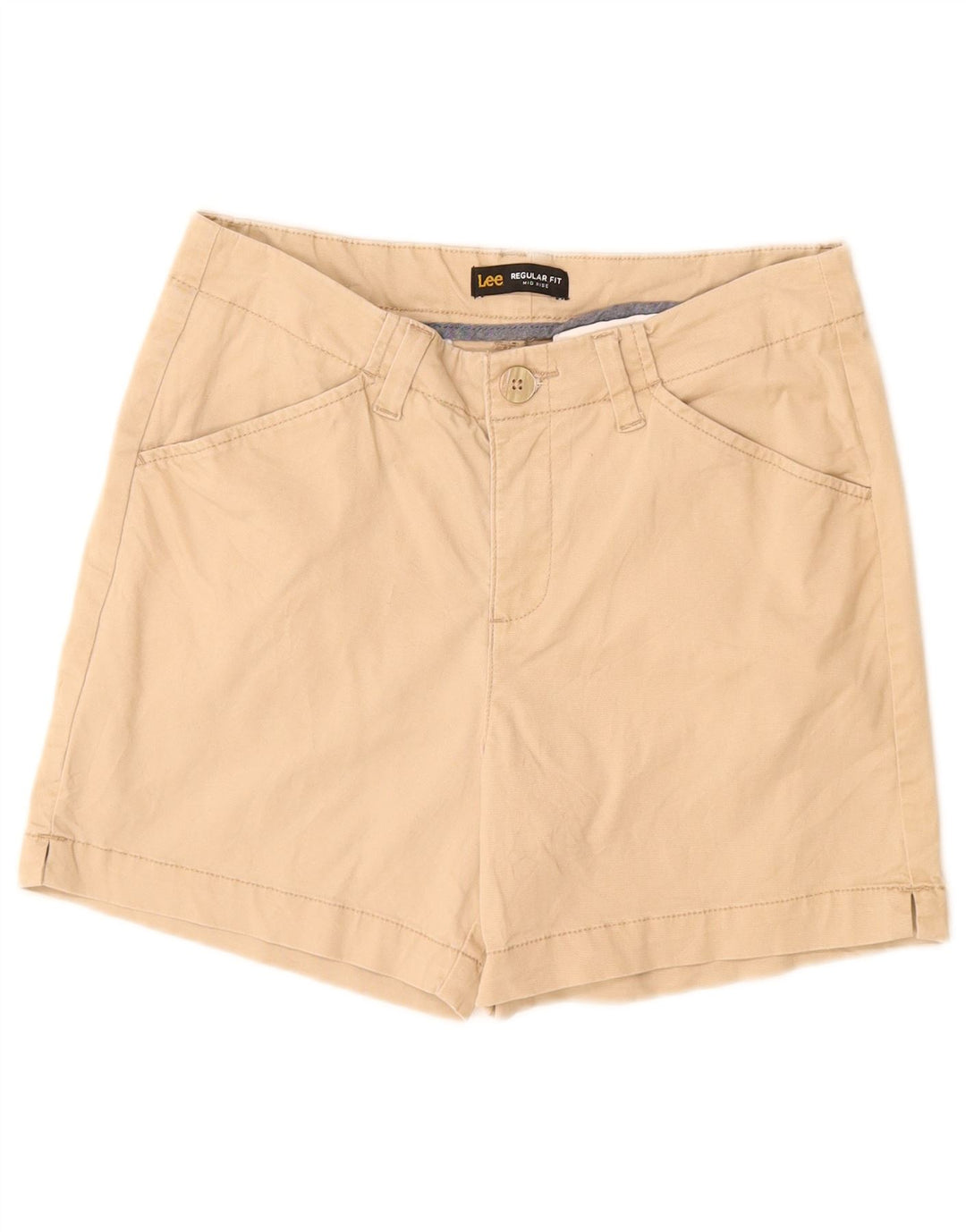 Lee Womens Mid Rise Regular Fit Casual Shorts US 6 Medium W28 Beige Cotton