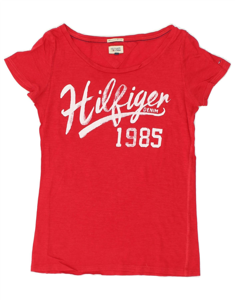 TOMMY HILFIGER Womens Graphic T-Shirt Top UK 6 XS Red | Vintage Tommy Hilfiger | Thrift | Second-Hand Tommy Hilfiger | Used Clothing | Messina Hembry 