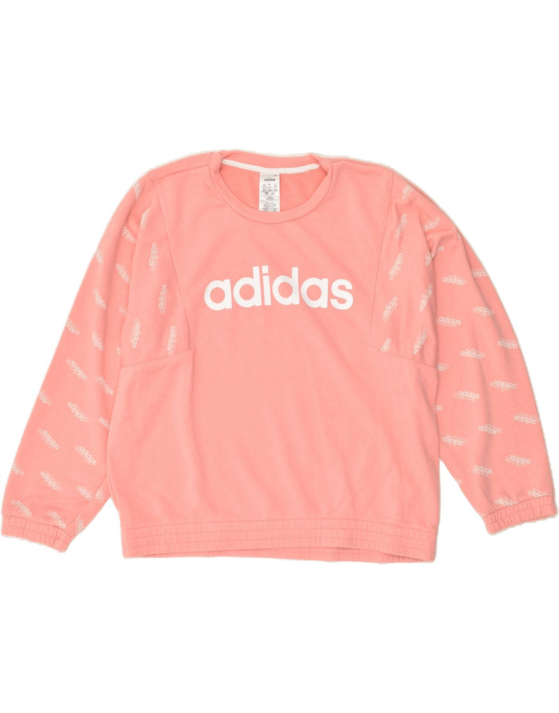 ADIDAS Womens Graphic Sweatshirt Jumper UK 16/18 Large Pink Cotton | Vintage Adidas | Thrift | Second-Hand Adidas | Used Clothing | Messina Hembry 