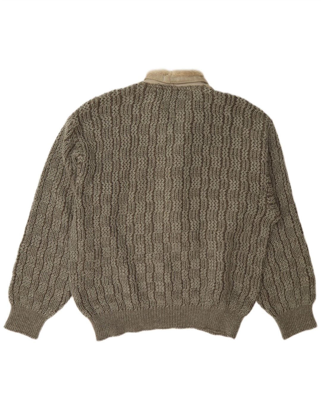 Vintage Mens Shawl Neck Jumper Sweater Large Grey Colourblock Wool