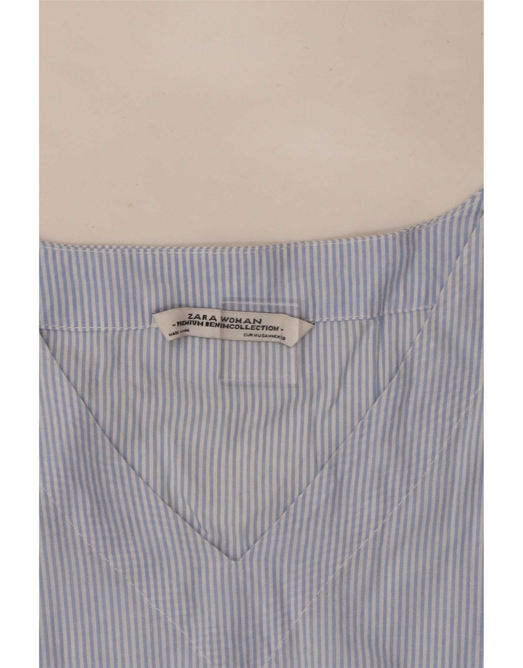 Zara Womens Crop Long Sleeve Blouse Top UK 14 Medium Blue Pinstripe
