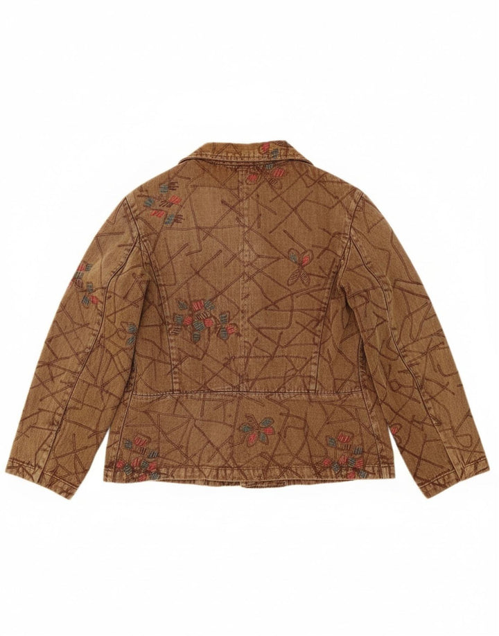 Vintage Womens Bomber Jacket UK 16 Large Brown Floral Cotton