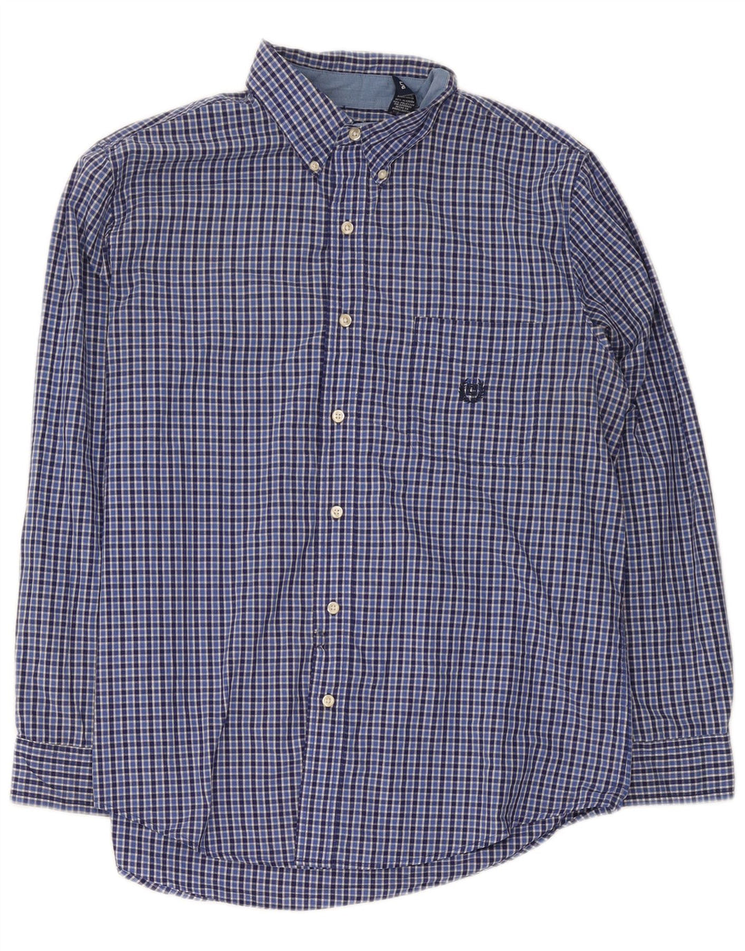 Chaps Mens Easy Care Shirt Large Blue Check Cotton