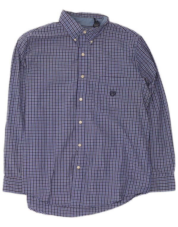 Chaps Mens Easy Care Shirt Large Blue Check Cotton