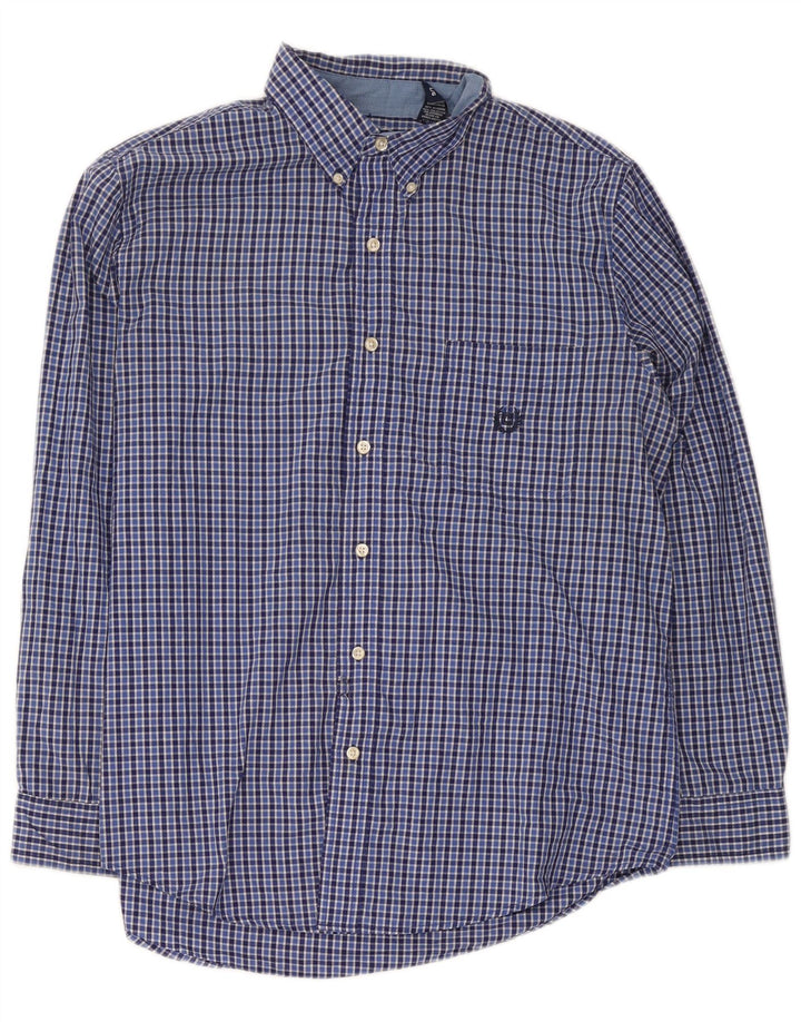 Chaps Mens Easy Care Shirt Large Blue Check Cotton