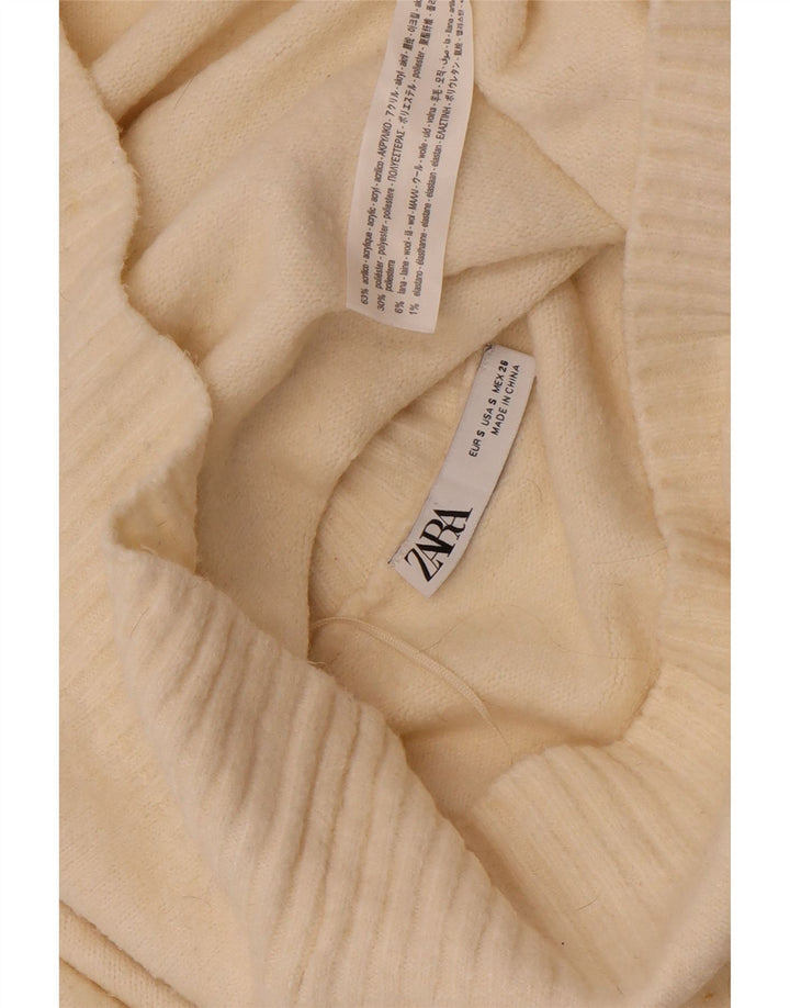 Zara Womens Crop Oversized Turtle Neck Jumper Sweater UK 10 Small Off White