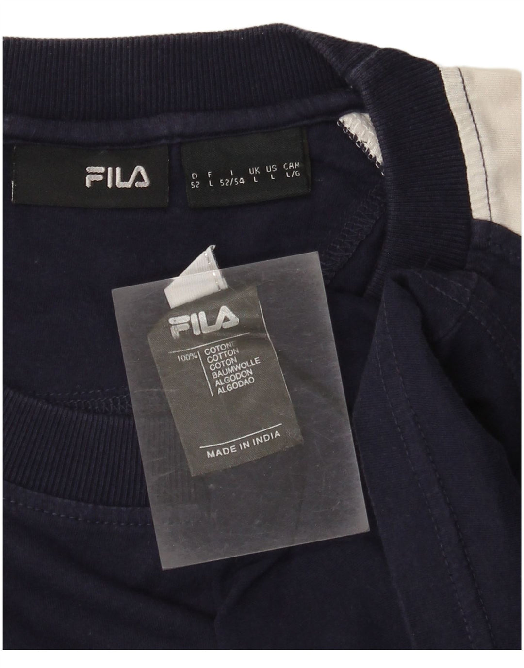Fila Mens Graphic T-Shirt Top Large Navy Blue Colourblock Cotton