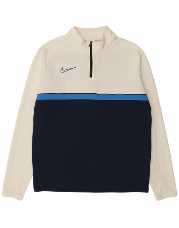 Nike Mens Dri Fit Zip Neck Top Long Sleeve Large Navy Blue Colourblock