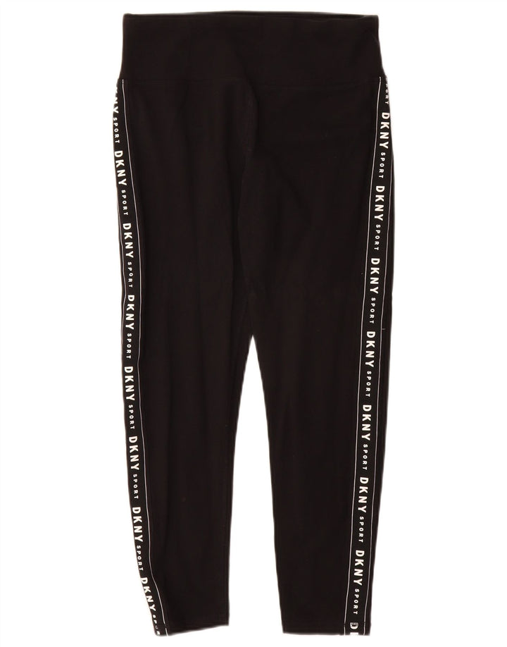 Dkny Womens Graphic Crop Leggings UK 8 Small  Black Cotton