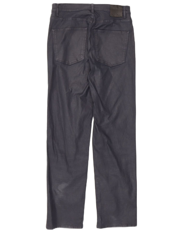 Massimo Dutti Womens Straight Waxed Casual Trousers EU 36 XS W26 L27 Navy B