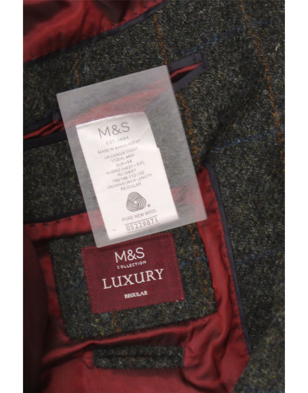 MARKS & SPENCER Mens 2 Button Blazer Jacket EU 54 2XL Green Check New Wool