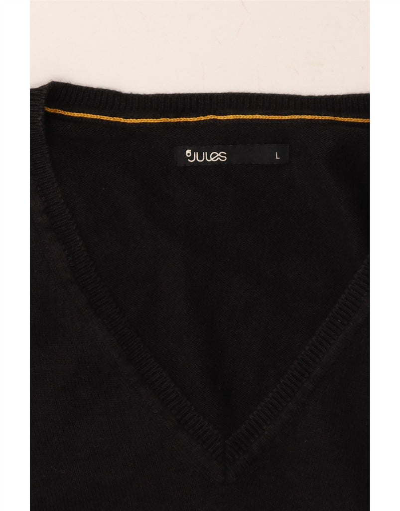 JULES Mens V-Neck Jumper Sweater Large Black Cotton Vintage Jules and Second-Hand Jules from Messina Hembry 
