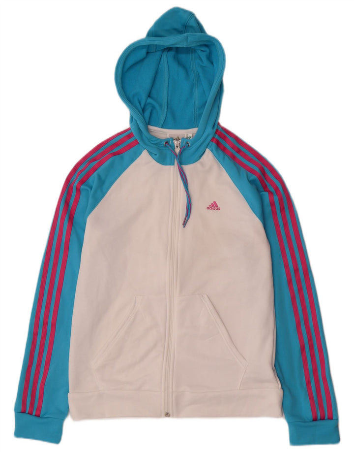 Adidas Womens Zip Hoodie Sweater UK 14 Medium White Colourblock Polyester