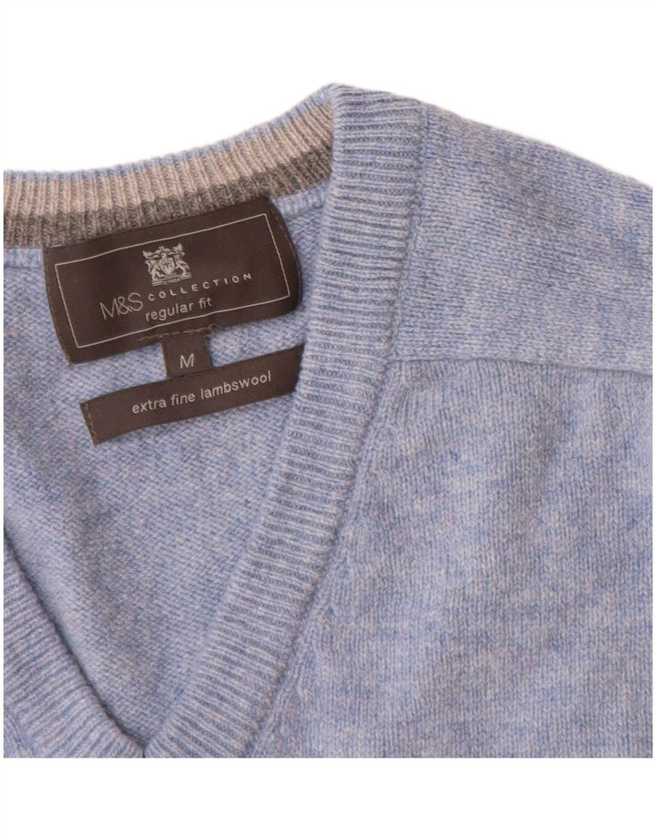 Marks & Spencer Mens Regular Fit V-Neck Jumper Sweater Medium Blue