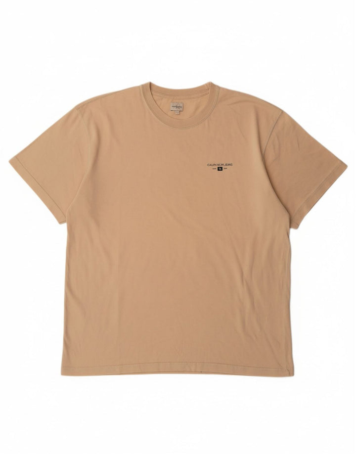 CALVIN KLEIN Mens T-Shirt Top XL Beige Cotton