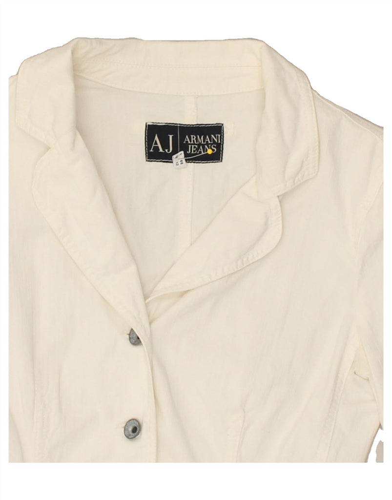 ARMANI JEANS Womens 3 Button Blazer Jacket UK 12 Medium  White Cotton | Vintage Armani Jeans | Thrift | Second-Hand Armani Jeans | Used Clothing | Messina Hembry 