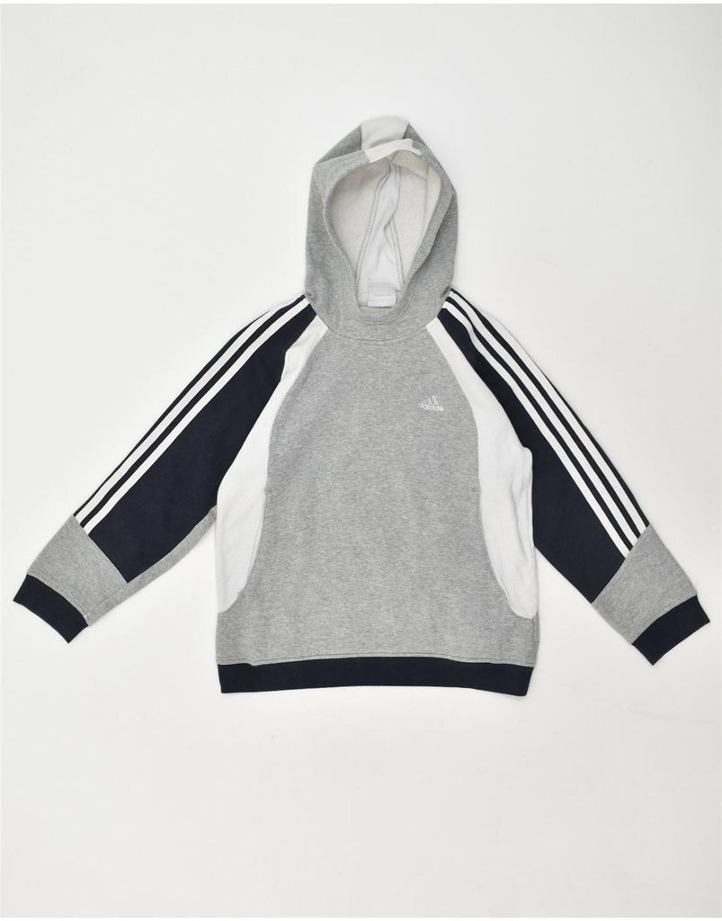 ADIDAS Girls Hoodie Jumper 11-12 Years Grey Colourblock Cotton | Vintage Adidas | Thrift | Second-Hand Adidas | Used Clothing | Messina Hembry 