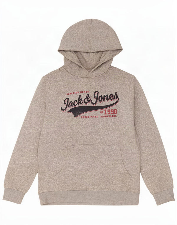 Jack & Jones Mens Graphic Hoodie Jumper Medium Grey Flecked Cotton