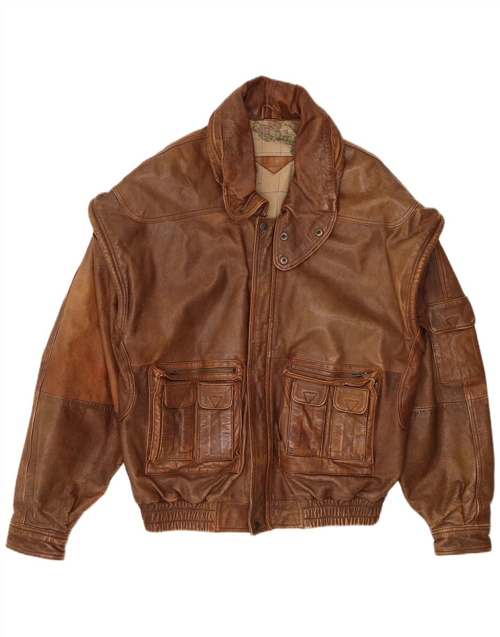 Milan Mens Leather Jacket UK 40 Large Brown Leather