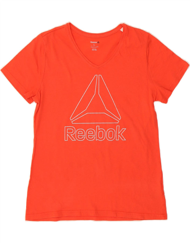 REEBOK Womens Graphic T-Shirt Top UK 16/18 Large Red Cotton Vintage Reebok and Second-Hand Reebok from Messina Hembry 