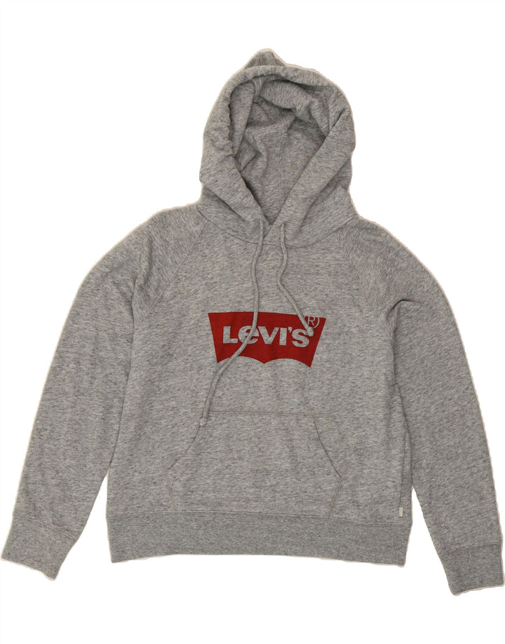 LEVI'S Womens Crop Graphic Hoodie Jumper UK 14 Medium Grey Flecked Cotton Vintage Levi's and Second-Hand Levi's from Messina Hembry 