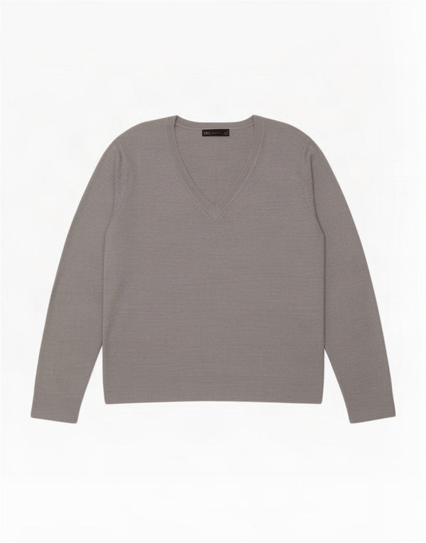 Marks & Spencer Womens V-Neck Jumper Sweater UK 18 XL Grey Flecked Acrylic
