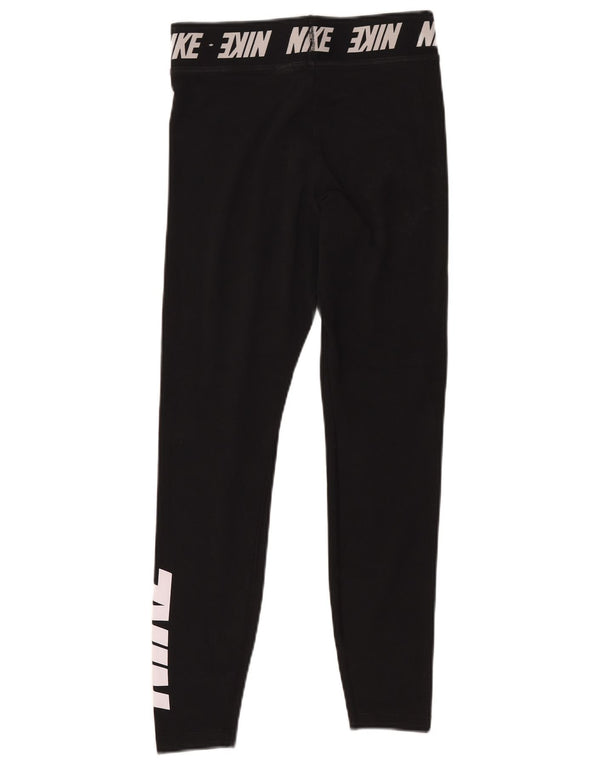 Nike Womens Crop Graphic Leggings UK 14 Medium Black Cotton