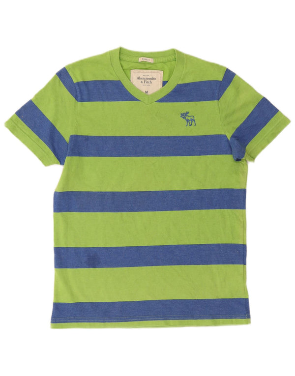 Abercrombie & Fitch Mens Muscle T-Shirt Top Medium Green Striped Cotton