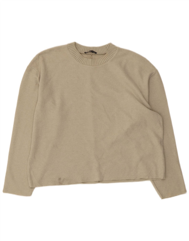 Zara Womens Crop Boat Neck Jumper Sweater UK 14 Medium Beige Polyester